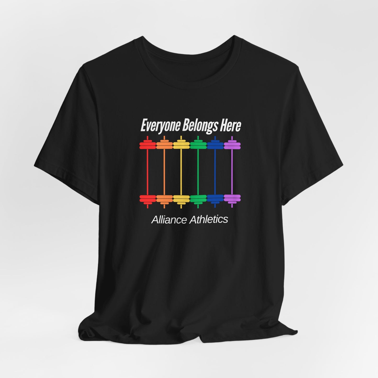 Everyone Belongs Barbells Tee, Funny Workout Shirt, Gym Wear, Unique Gift for Fitness Lovers, Unisex Exercise Tee